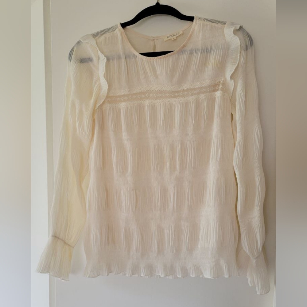 White Longsleeve Lace Blouse--Roolee size small